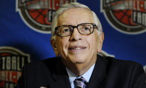 FILE - This Aug. 7, 2014, file photo shows David Stern, a member of the 2014 class of inductees into the Basketball Hall of Fame, listening to a question from the media during a news conference at the Naismith Memorial Basketball Hall of Fame, in Springfield, Mass. Sports in 2020 was an unending state of mourning. (AP Photo/Jessica Hill, File)
