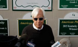 horse trainer bob baffert speaks to press at 2019 kentucky derby