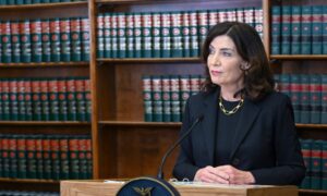 new york governor kathy hochul speaks to reporters