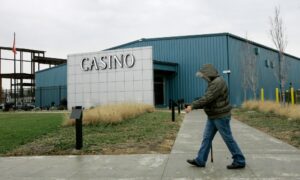 pedestrian walks in front of seneca buffalo creek casino