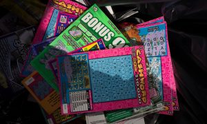 Scratch-off tickets from the New York Lottery, which notes that there are six $10 million scratchers still in circulation