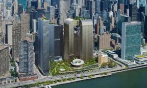 Rendering of a proposed casino in Manhattan by the Soloviev Group, which has proposed the largest number of affordable housing in the area in a decade