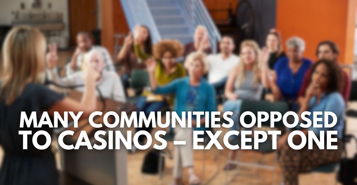 woman leads town hall meeting for a story on community responses to proposed downstate New York casinos