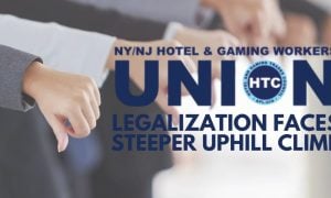 business people give thumbs down for a story on the New York Hotel and Gaming Trades Council opposing legalization of NY online casinos