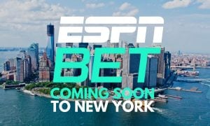 ESPN Bet logo over New York City skyline for a story on ESPN Bet joining NY sports betting landscape in 2024