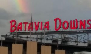 Sign for Batavia Downs, a Buffalo-area casino that looks to change state law allowing for more off-track betting terminals near Hamburg