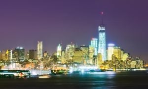 New York city skyline lit in yellow for a story on Gov. Kathy Hochul designating March as Problem Gambling Awareness Month