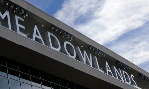 Exterior image of Meadowlands Racetrack for a story on downstate New York casinos potentially leading to a New Jersey casino in East Rutherford