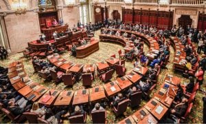 Image of the New York Senate chambers for a story on a Senate committee advancing several bills to further shape the sports betting and daily fantasy sports industries.
