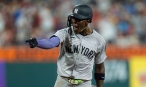 New York Yankees Jazz Chisolm for a story on the July revenue report for New York sportsbooks.
