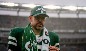 New York Jets quarterback Aaron Rodgers after a loss to the Denver Broncos.