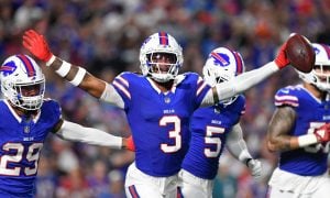Buffalo Bills safety Damar Hamlin celebrates against Jacksonville Jaguars