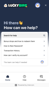 Live chat support at LuckyBird