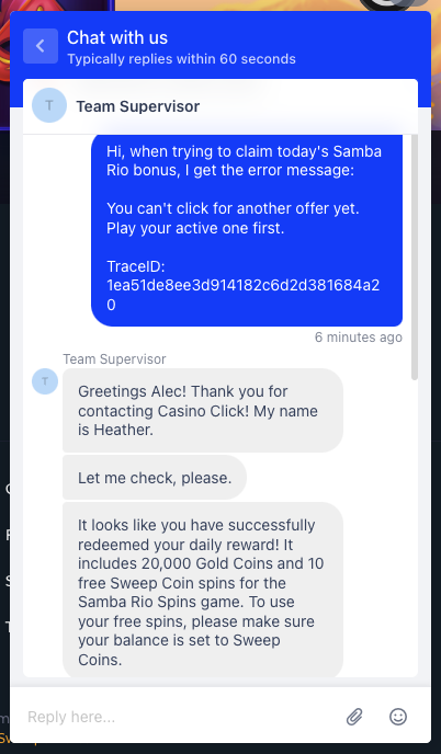 Casino.click live chat customer support