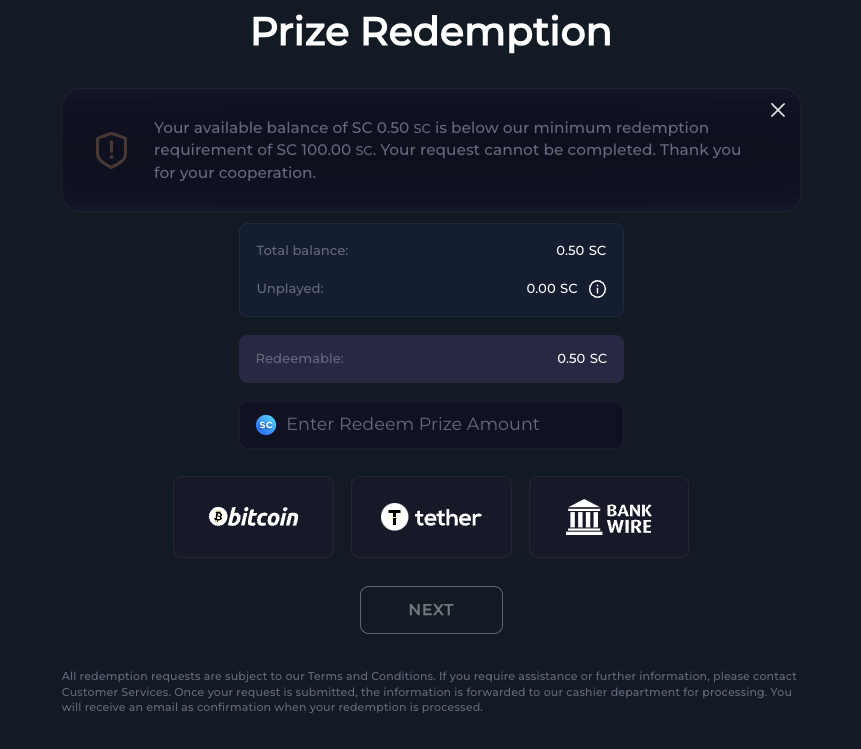 Casino.click Prize Redemption