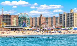a wide shot of Coney Island in New York