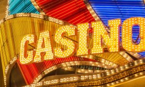 a lit up casino sign